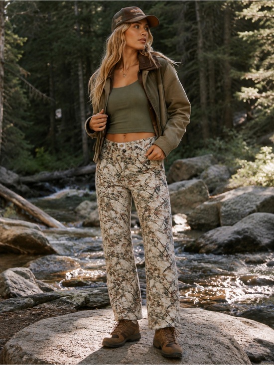 BDG Denim - BDG High-Waisted Slim Straight Jean Cream Brown Green Camouflage Print Size 25